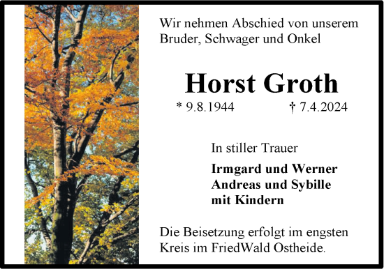 Anzeige von Horst Groth von LZ